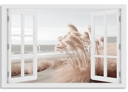 timalo Wandbild Outdoor wetterfeste Bilder für draußen | Gartenbilder Innen & Außen | Landschaftsbilder Acryl Glas Fensterblick Effekt | 60x40cm Meer Schilf Pampasgras von timalo