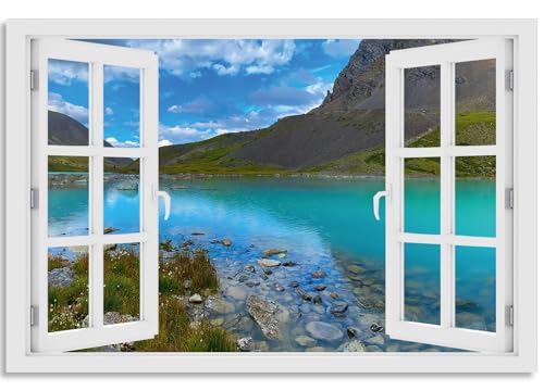 timalo Wandbild Outdoor wetterfeste Bilder für draußen | Gartenbilder Innen & Außen | Landschaftsbilder Acryl Glas Fensterblick Effekt | 80x50cm See Berge von timalo