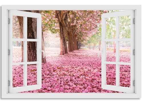 timalo Wandbild Outdoor wetterfeste Bilder für draußen | Gartenbilder Innen & Außen | Landschaftsbilder Acryl Glas Fensterblick Effekt | 80x50cm Wald Kirschblüte von timalo