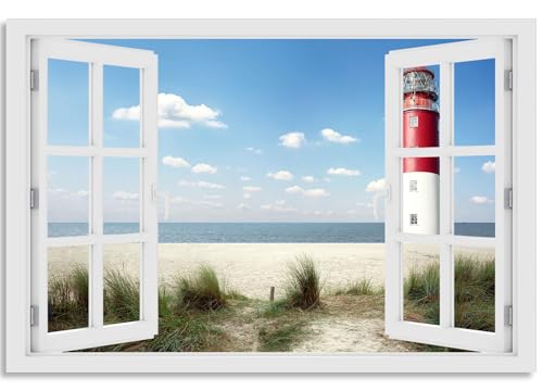 timalo Wandbild Outdoor wetterfeste Bilder für draußen | Gartenbilder Innen & Außen | Landschaftsbilder Acryl Glas Fensterblick Effekt | 80x60cm Nordsee Strand Leuchturm von timalo