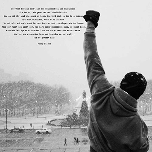 time4art Rocky Balboa BILD MIT ZITAT BOXEN SPORT Schwarz und Weiß Print Canvas Bild auf Keilrahmen Leinwand Giclee 80x80cm von time4art