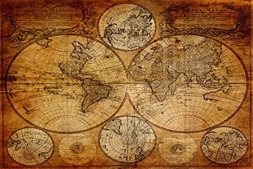 time4art ANTIKE ALTE Weltkarte Karte Print Canvas Bild auf Keilrahmen Leinwand Verschiedene Größen (120x60cm) von time4art
