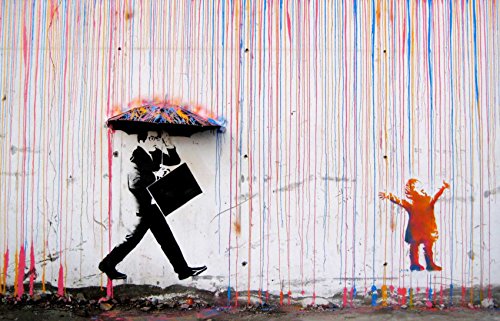 time4art Banksy Farbigen Regen Coloured Rain Grafiken Print Canvas Bild auf Keilrahmen Leinwand 120cm x 80cm von time4art