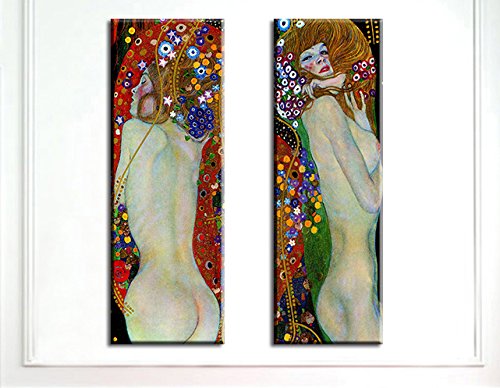 time4art Gustav Klimt Print Canvas 2 BILDERN Wasserschlangen auf Keilrahmen Leinwand Verschiedene Größen 2 x 120x40cm von time4art
