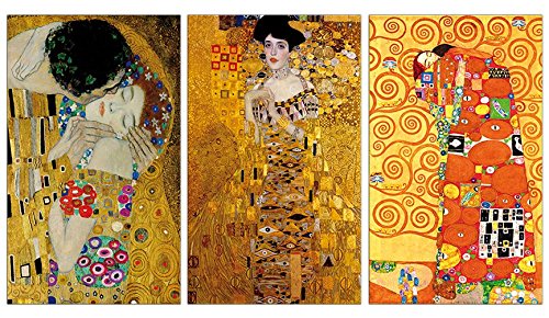 time4art Gustav Klimt Print Canvas 3 Bild 3 x 100x60cm Adele Bloch-Bauer I Baum des Lebens Der Kuss auf Keilrahmen Leinwand von time4art