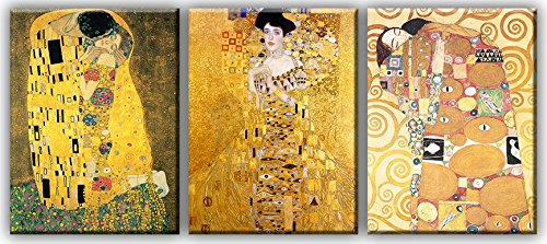 time4art Gustav Klimt Print Canvas 3 Bild 3 x 40x30cm Baum des Lebens Kuss Tree of Life Adele Bloch Bauer Leinwand von time4art