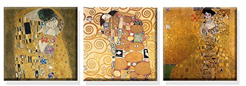 time4art Gustav Klimt Print Canvas 3 Bild 3 x 50x50cm Baum des Lebens Kuss Tree of Life Adele Bloch Bauer Leinwand von time4art