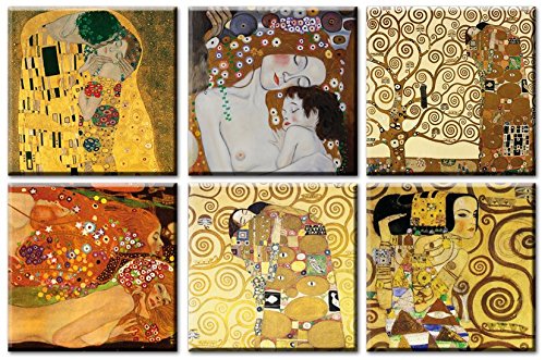 time4art Gustav Klimt Print Canvas 6 Bild 6 x 30x30cm Baum des Lebens Kuss Tree of Life Adele Bloch Bauer Leinwand von time4art