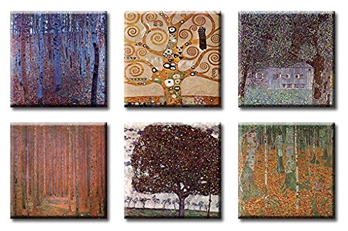 time4art Gustav Klimt Print Canvas 6 Bild 6 x 30x30cm Baum des Lebens Tree of Life Lebensbaum - Stoclet-Frieze, Oberösterreichisches Bauernhaus, Apfelbaum II, Buchenwald I, Birkenwald von time4art