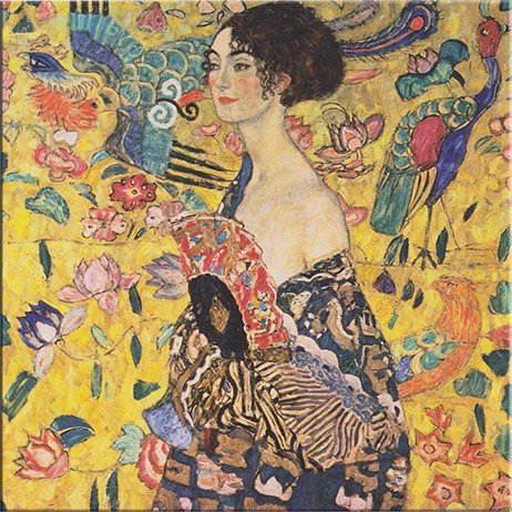 time4art Gustav Klimt Print Canvas Bild Dame Frau mit Fächer Lady with Fan auf Keilrahmen Leinwand Verschiedene Größen (80x80cm) von time4art