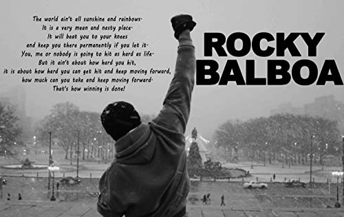 time4art Rocky Balboa BILD MIT ZITAT BOXEN SPORT Boxing English Print Canvas Black & White Bild auf Keilrahmen Leinwand Giclee 90x60cm von time4art