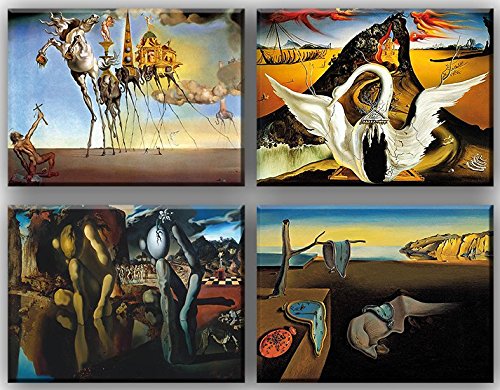 time4art Salvador Dali Print Canvas 4 Bild 4 x 40x30cm Leinwand auf Keilrahmen The Persistence of Memory Bacchanale Die Beständigkeit der Erinnerung von time4art