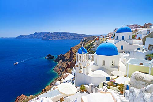 time4art Santorini Stadt Griechenland Print Canvas Bild auf Keilrahmen Leinwand Verschiedene Größen (60x40) von time4art
