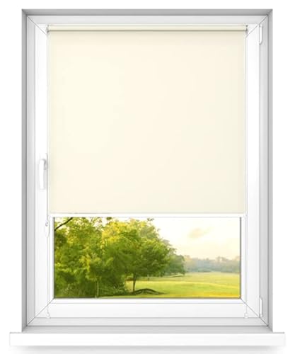 time4blinds Mini Rollo Basic - Rollo - Nicht-Invasiv - Fensterrollo innen ohne Bohren - Nicht-Invasive Griffe - Polyester - Dimmen Rollo - 100 x 190 cm Helles Creme - Linke Steuerungsseite von time4blinds