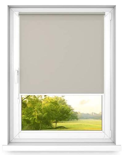 time4blinds Mini Rollo Basic - Rollo - Nicht-Invasiv - Fensterrollo innen ohne Bohren - Nicht-Invasive Griffe - Polyester - Dimmen Rollo - 110 x 140 cm Kaffee hell - Linke Steuerungsseite von time4blinds