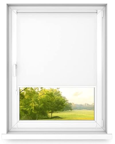 time4blinds Mini Rollo Basic - Rollo - Nicht-Invasiv - Fensterrollo innen ohne Bohren - Nicht-Invasive Griffe - Polyester - Dimmen Rollo - 110 x 140 cm Klassisch Weiß - Linke Steuerungsseite von time4blinds