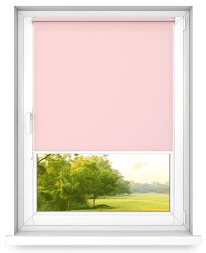 time4blinds Mini Rollo Basic - Rollo - Nicht-Invasiv - Fensterrollo innen ohne Bohren - Nicht-Invasive Griffe - Polyester - Dimmen Rollo - 120 x 120 cm Rosa - Rechte Steuerungsseite von time4blinds