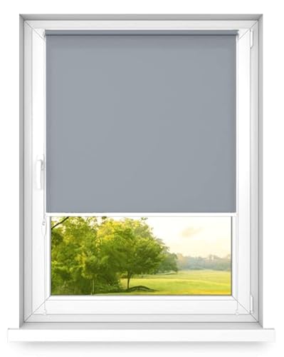 time4blinds Mini Rollo Basic - Rollo - Nicht-Invasiv - Fensterrollo innen ohne Bohren - Nicht-Invasive Griffe - Polyester - Dimmen Rollo - 130 x 250 cm Grau - Rechte Steuerungsseite von time4blinds