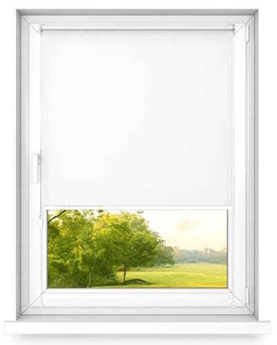 time4blinds Mini Rollo Basic - Rollo - Nicht-Invasiv - Fensterrollo innen ohne Bohren - Nicht-Invasive Griffe - Polyester - Dimmen Rollo - 60 x 190 cm Klassisch Weiß - Rechte Steuerungsseite von time4blinds