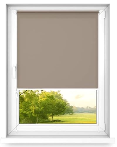 time4blinds Mini Rollo Basic - Rollo - Nicht-Invasiv - Fensterrollo innen ohne Bohren - Nicht-Invasive Griffe - Polyester - Dimmen Rollo - 80 x 120 cm Braun - Rechte Steuerungsseite von time4blinds