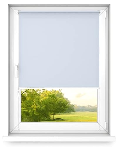 time4blinds Mini Rollo Basic - Rollo - Nicht-Invasiv - Fensterrollo innen ohne Bohren - Nicht-Invasive Griffe - Polyester - Dimmen Rollo - 90 x 120 cm Grau-Blau - Linke Steuerungsseite von time4blinds