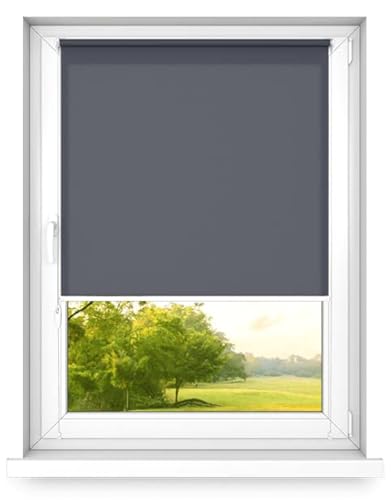 time4blinds Mini Rollo Basic - Rollo - Nicht-Invasiv - Fensterrollo innen ohne Bohren - Nicht-Invasive Griffe - Polyester - Dimmen Rollo - 90 x 250 cm Graphit - Rechte Steuerungsseite von time4blinds