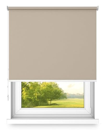 time4blinds Rollos Verdunkelungsrollo Freihängendes Rollo ohne Kassette Wand- oder Deckenmontage Großes Format UV-Schutz Thermische Eigenschaften Solides Design 120x220 cm Sandbraun - rechts von time4blinds