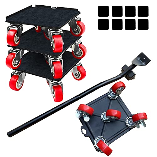 TIMILAND Möbelroller Set【4 pro Satz】,Stahl Möbel Transportrollen Set mit 5 Räder,360 Grad Drehbares,Möbelrollen Schwerlast - Zum Mühelosen Verschieben von Möbeln,Max 1500LBS Tragkraft (Quadrat+8 Pads) von timiland