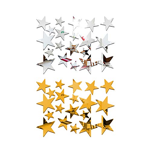 40 Teile/Satz Sternform Spiegel Aufkleber 3D Acryl Sterne Gespiegelte Abziehbilder DIY Zimmer Dekoration Tapete Silber + Gold von timlatte