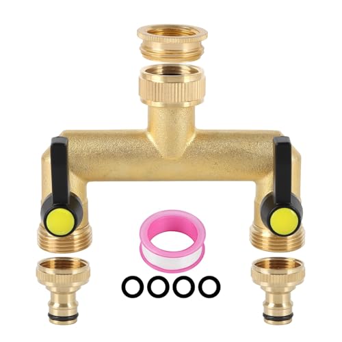 Wasserhahn Wasserverteiler, Verlängerter Griff, 3/4 Zoll Messing Wasseranschluss Verteiler，Verteiler 3/4" Adapter 3/4" für Geräte/Gartenschläuche (2 Wege Verteiler - Verlängerter Griff) von timoplus