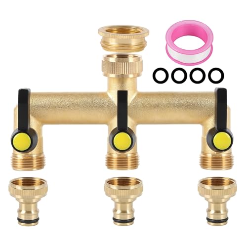 Wasserhahn Wasserverteiler, Verlängerter Griff, 3/4 Zoll Messing Wasseranschluss Verteiler，Verteiler 3/4" Adapter 3/4" für Geräte/Gartenschläuche (3 Wege Verteiler - Verlängerter Griff) von timoplus