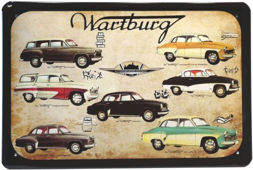 Blechschild 20x30 cm VEB Automobilwerk Eisenach WARTBURG Modelle DDR Auto Garage Werkstatt Schild von tin sign