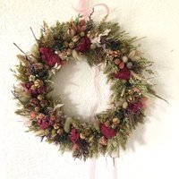 Trockenblumenkranz Türkranz Wanddeko Trockenblumenring Boho Geschenkidee Trockenblumendeko Bunt Blumenkranz Gebunden 42cm von tinaslaedleDE