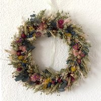 Trockenblumenkranz Türkranz Wanddeko Trockenblumenring Boho Geschenkidee Trockenblumendeko Bunt Blumenkranz Gebunden 42cm von tinaslaedleDE