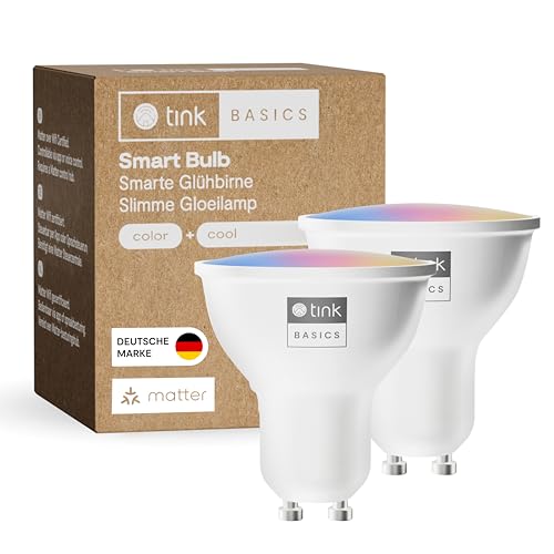 tink Basics Smarte LED Glühbirne GU10, 2er Pack, WLAN LED Lampe, RGBWW, Weiß & Farbe, Matter, dimmbar, 16 Millionen Farben, 400 lm, Sprachsteuerung mit Alexa, Google Assistant, Apple Home von tink Basics