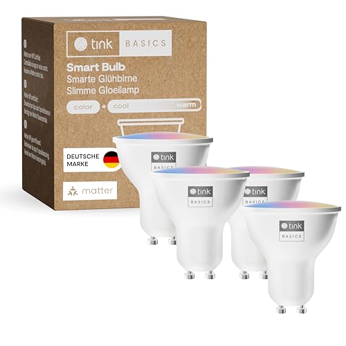 tink Basics Glühbirne GU10 LED RGBWW, Matter, Smarte Glühbirne 400LM, WLAN Lampen,16 Millionen Farben, Smart Bulb GU10 LED Funktioniert mit Alexa, Hey Google, Apple (4) von tink Basics