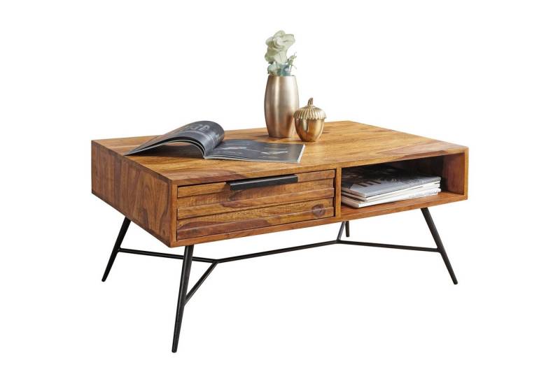 tinkaro Couchtisch NALI Sofa Holztisch Mango, Walnuss Finish Sofatisch eckig von tinkaro