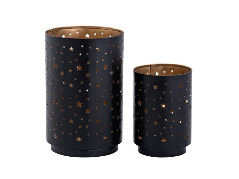 tinkaro Kerzenhalter Teelichthalter 2er Set Kerzenständer Sternenhimmel rund schwarz gold (1 St) von tinkaro