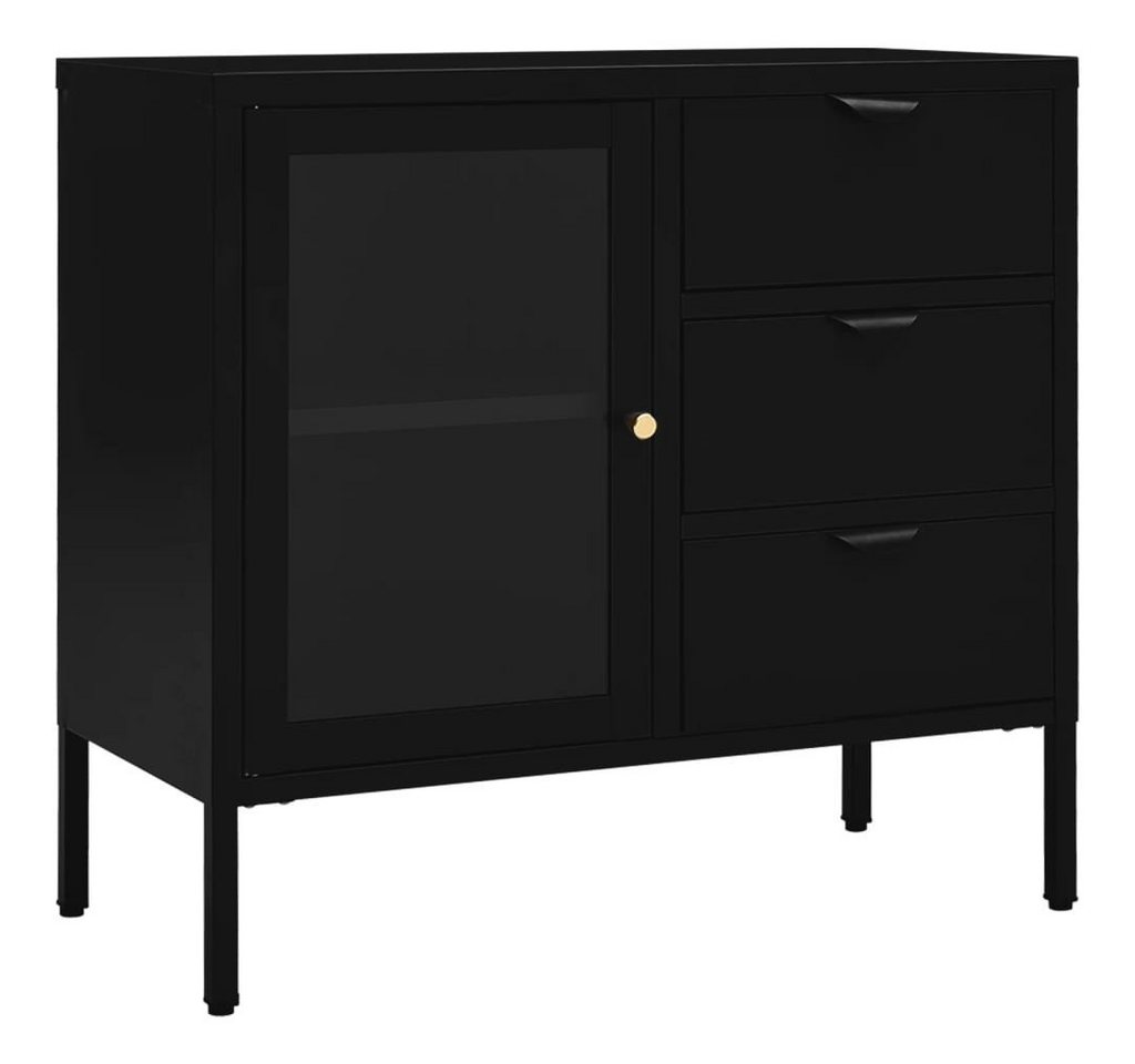 tinkaro Sideboard MALO Stahl und Hartglas Anrichte Schwarz von tinkaro