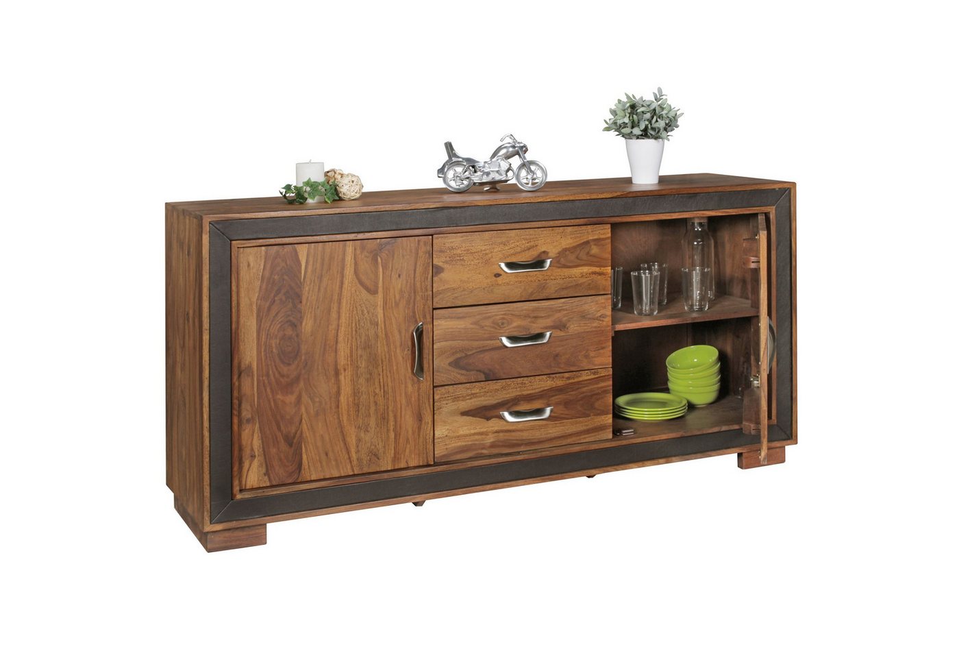 tinkaro Sideboard SIBYLLA Mango, Walnuss Finish Massivholz mit Kunstleder Kommode Braun tinkaro Sideboard SIBYLLA Mango, Walnuss Finish Massivholz mit Kunstleder Kommode Braun von tinkaro