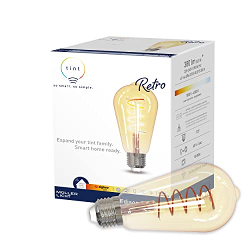 tint smarte Retro LED Lampe E27 Filament Ambiance, Leuchtmittel Edison Vintage Gold, 1800 - 6500 K, dimmbar, 5,5W ersetzt 34W Glühbirne, Zigbee, funktioniert mit Amazon Alexa von tint