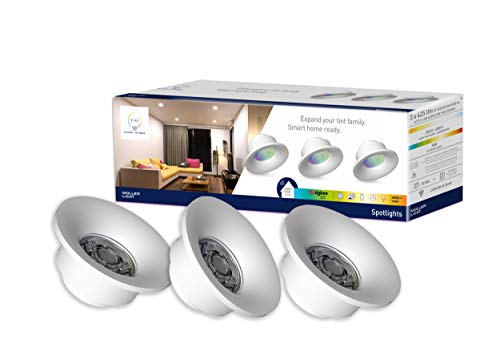 tint 3er-Set Smarte LED Spotlights – Steuerbar per Alexa oder Fernbedienung – Einbauleuchten mit weißem (1800-6500 K) und farbigem Licht RGB – Ø 76 mm Bohrloch, 100 mm Einbauhöhe von tint