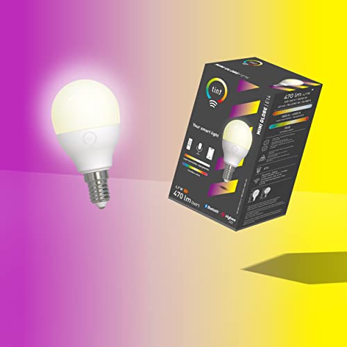 tint Smarte Mini-Globe LED-Birne E14 – Steuerbar per Bluetooth, Alexa, Fernbedienung oder App – Dimmbare E27 Glühbirne mit weißem und farbigem Licht RGB, 4,9 W tint Smarte Mini-Globe LED-Birne E14 – Steuerbar per Bluetooth, Alexa, Fernbedienung oder App – Dimmbare E27 Glühbirne mit weißem und farbigem Licht RGB, 4,9 W von tint