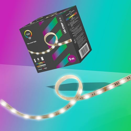 tint Smarter LED Strip Streifen, weißes & farbiges Licht RGB für indirekte Beleuchtung, Farbwechsel, 5m Länge, 24W, 6 vorprogrammierte Lichtszenen, Bluetooth+Zigbee, funktioniert mit Alexa von tint