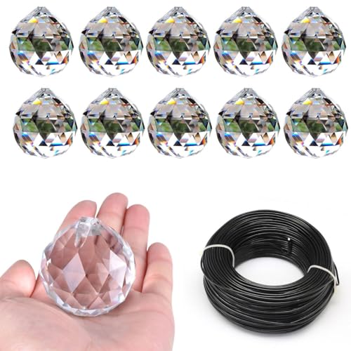 10Stk Sonnenfänger kristall Und elastische Linien,sonnenfänger,Kristalle Deko Anhänge,Kristall Regenbogen,Glas Prisma Kristall Facettiert,DIY Sonnenfänger Set, für Fotografie Hause Büro Garten (30mm) von tintoke
