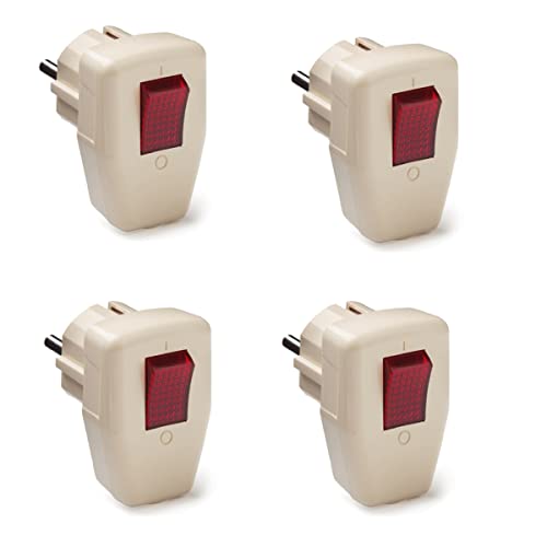 tintoke 4 Stück Stecker mit Schalter, Schutzkontakt-Winkelstecker,Schutzkontakt-Stecker 250V (10A), für Den Innenbereich Geeignet (Weiß) von tintoke