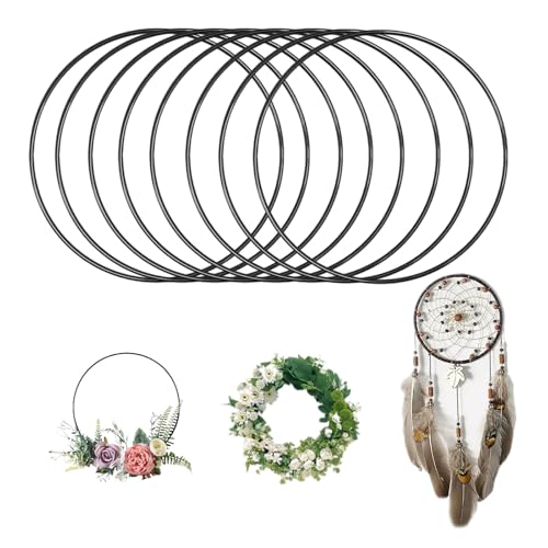 tintoke 8 Stück Schwarze Ringe deko,Deko Ringe,Metallring,20cmø 3mm stark Schwarz Metallring,Metallringe zum Basteln, für DIY Floral Hoop, Traumfänger, Hochzeitskranz, Wandbehang Handwerk von tintoke