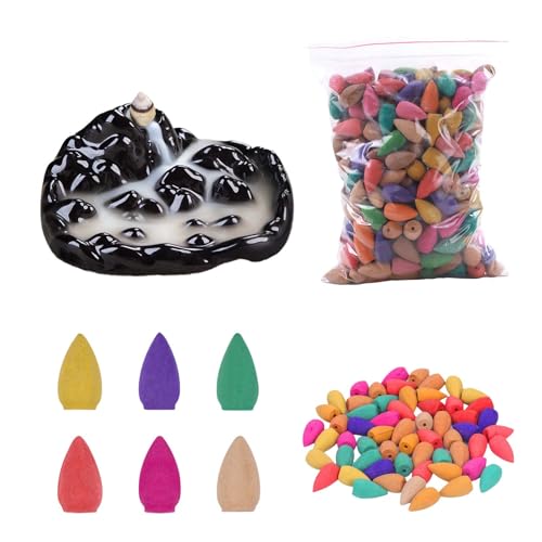 tintoke300 Stk Reverse Wasserfall Kegel und Räuchergefäß,Backflow Incense Räucherkegel,räucherpyramide wasserfall,Wasserfall-Berg-Rückfluss-Räucherstäbchenhalter,für Schlafzimmer, Badezimmer, Yoga usw von tintoke