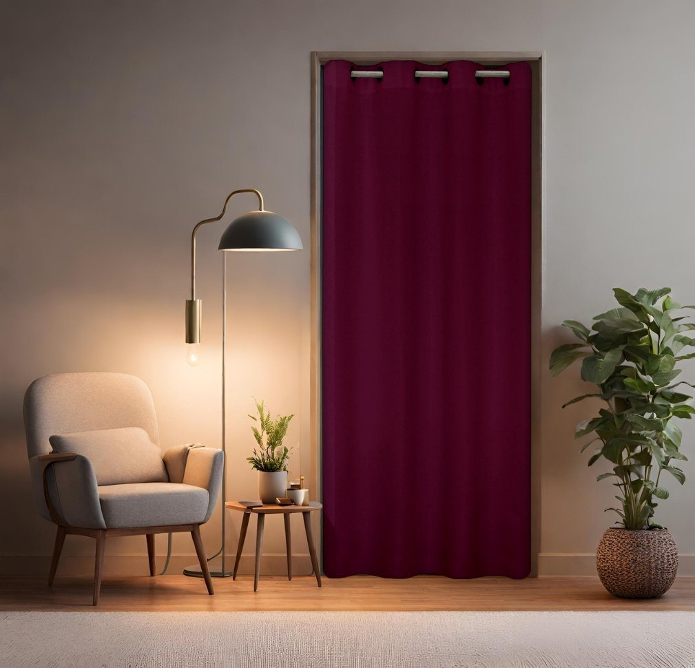 Türvorhang für alle gängigen Türgrößen, Thermovorhang (ohne Stange) Türgardine, tinycurtains, Ösen (1 St), abdunkelnd, 100% Polyester, Blackout blickdicht, rot Berry 195x150cm für Tür, Schrank & Fenster von tinycurtains