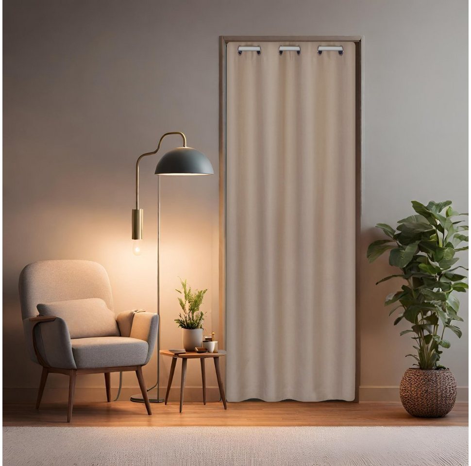 Türvorhang für alle gängigen Türgrößen, Thermovorhang (ohne Stange) Türgardine, tinycurtains, Ösen (1 St), abdunkelnd, 100% Polyester, modern blickdicht beige Driftwood 195x150cm für Tür, Schrank & Fenster von tinycurtains